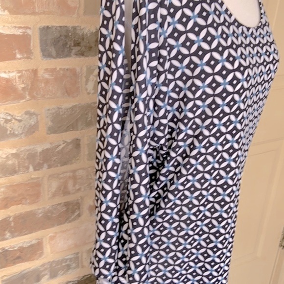 Lauren Ralph Lauren Preppy Blue White Geo Paisley Print Shift Dress Knot Sleeves - Picture 6 of 15